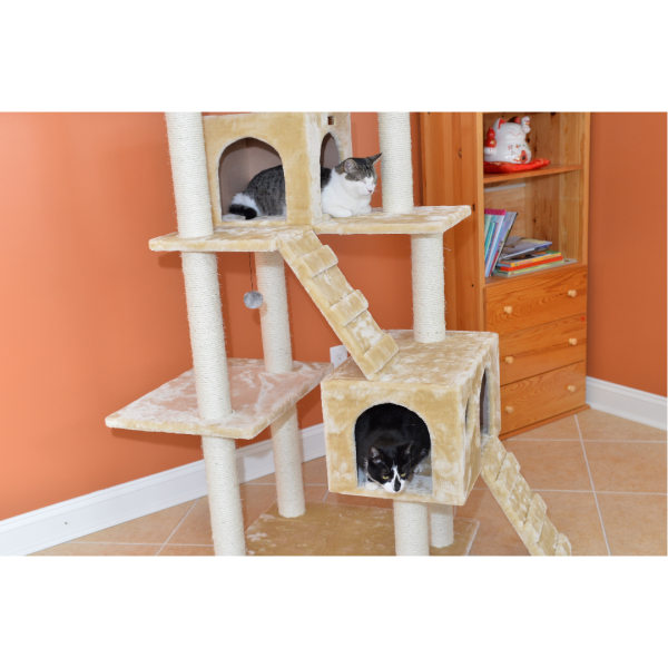 74-Inch Multi-Level Real Wood Cat Tree Large Cat Play Furniture With Scratching Posts, Large Platforms, Beige by Armarkat Online Sale - Image 5