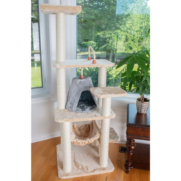 65-inch Faux Fur Cat Tree, Beige with Hammock and Tent by Armarkat For Discount - Image 3