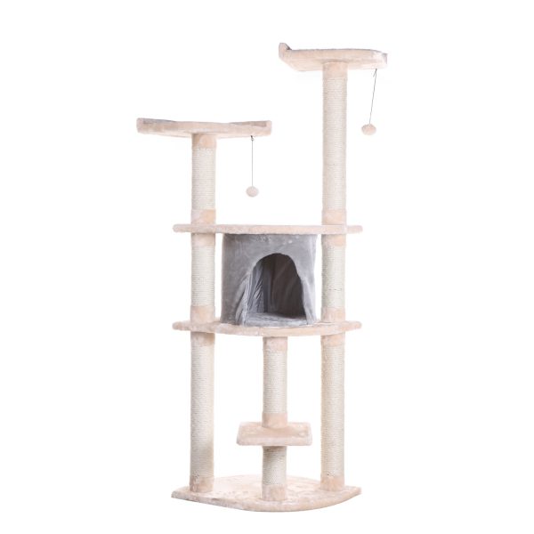 62-inch Faux Fur Cat Tree, Almond with Grey Condo by Armarkat Online Hot Sale - Image 4