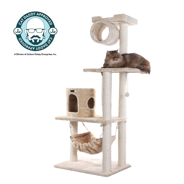 62-inch Faux Fur Cat Tree, Beige with Hammock by Armarkat Supply