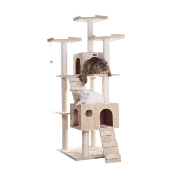 74-Inch Multi-Level Real Wood Cat Tree Large Cat Play Furniture With Scratching Posts, Large Platforms, Beige by Armarkat Online Sale - Image 2