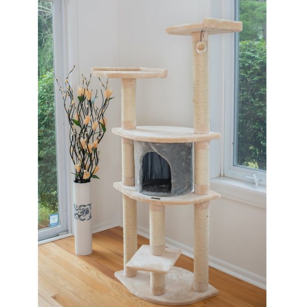 62-inch Faux Fur Cat Tree, Almond with Grey Condo by Armarkat Online Hot Sale - Image 3