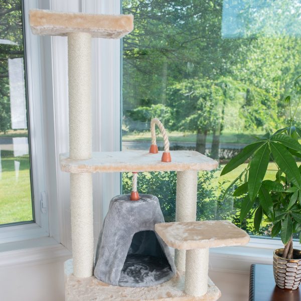 65-inch Faux Fur Cat Tree, Beige with Hammock and Tent by Armarkat For Discount - Image 5