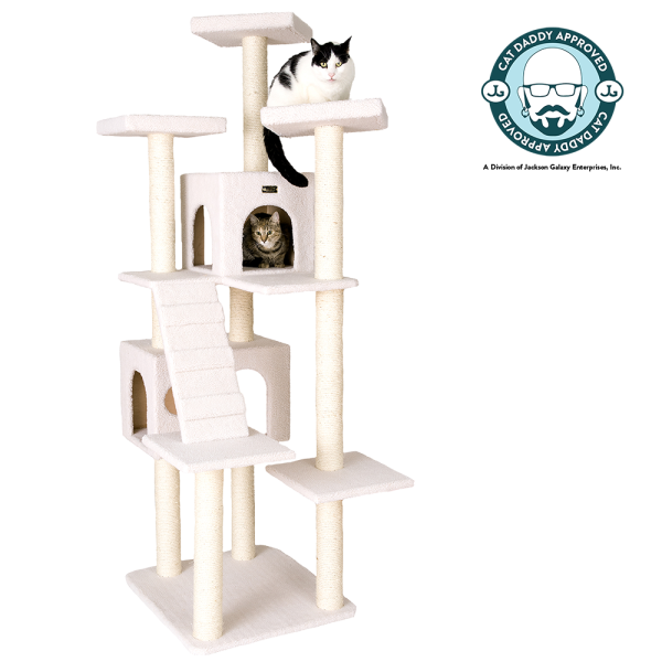 Classic 77-Inch Real Wood Cat Tree, Multi-Levels With Ramp, Three Perches, Two Condos, Ivory by Armarkat For Discount