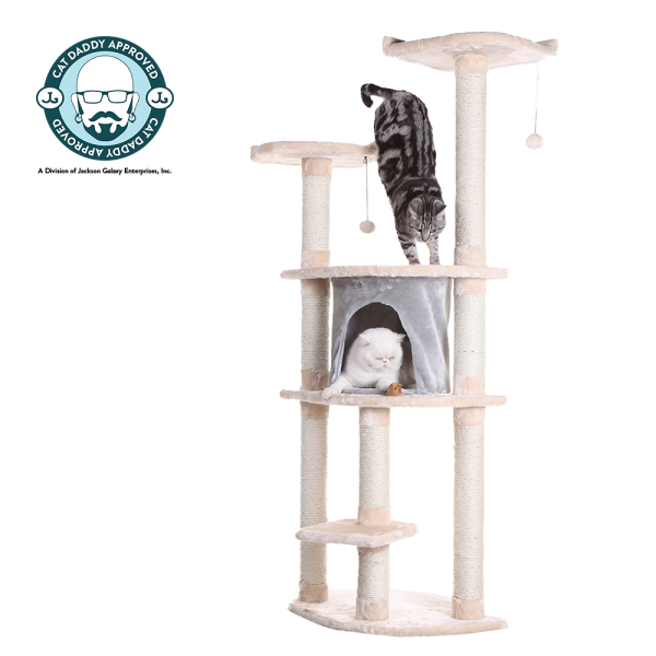 62-inch Faux Fur Cat Tree, Almond with Grey Condo by Armarkat Online Hot Sale