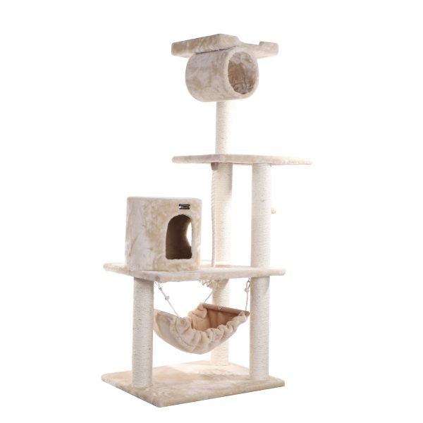62-inch Faux Fur Cat Tree, Beige with Hammock by Armarkat Supply - Image 3