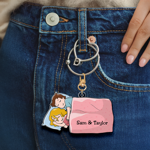 Personalized Gifts For Couple Keychain Couple Sleeping 01QHHU110225HH on Sale - Image 2